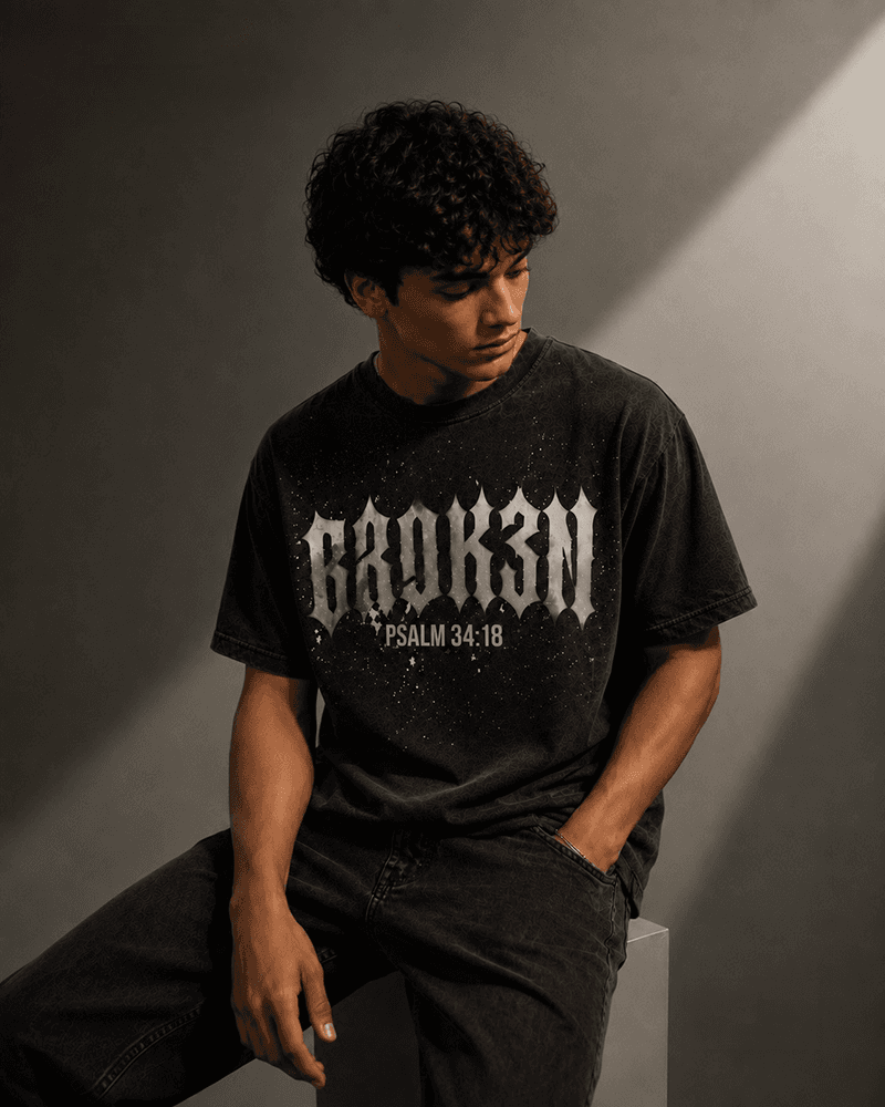 BROK3N tee in a studio portrait
